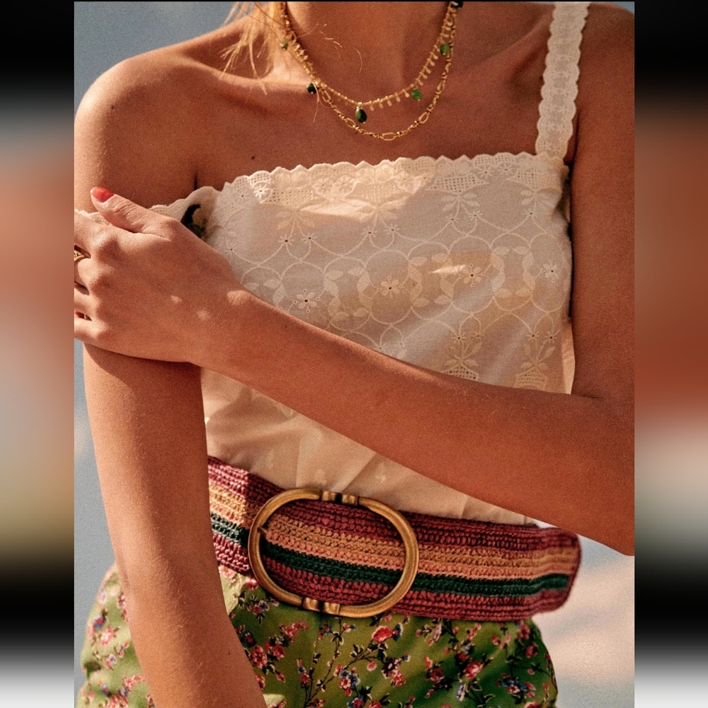 Sezane Cream Embroidered Cotton Camisole & Shorts Set - Picture 2 of 6